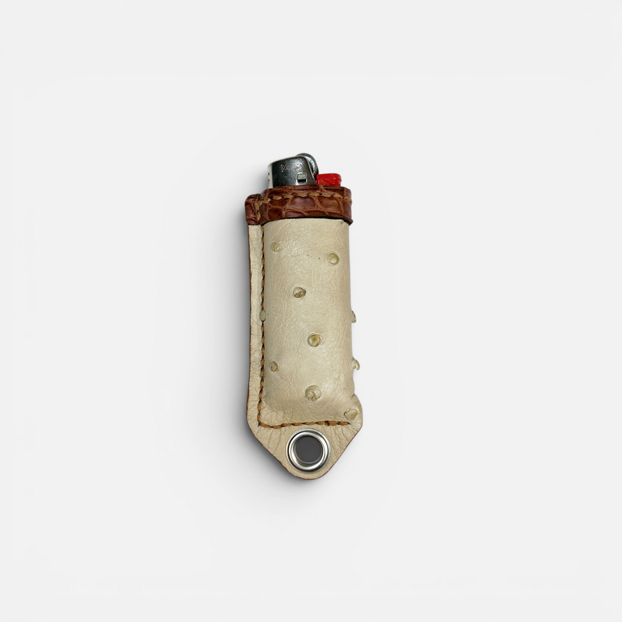 Étui à briquet en cuir d'autruche beige fait main, MRLM