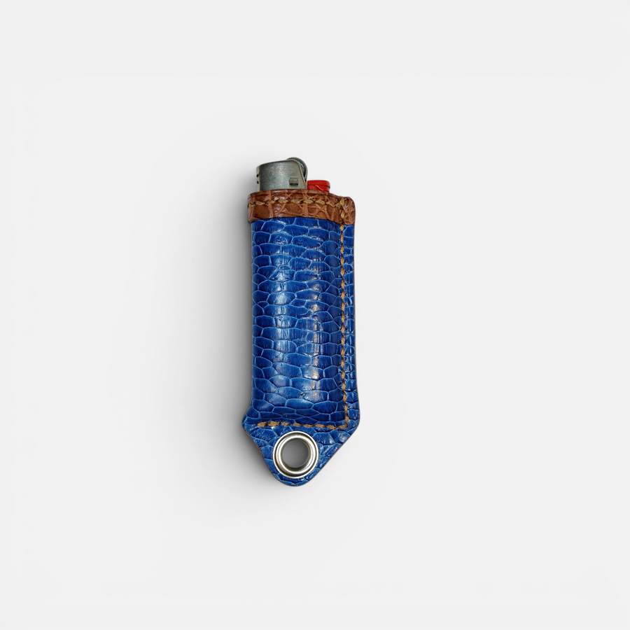 Étui à briquet en cuir de queue de castor bleu fait main, MRLM