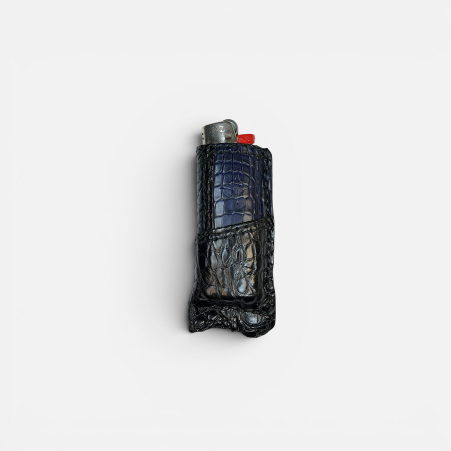 Étui à briquet bicolore en cuir d'alligator doublé veau, MRLM
