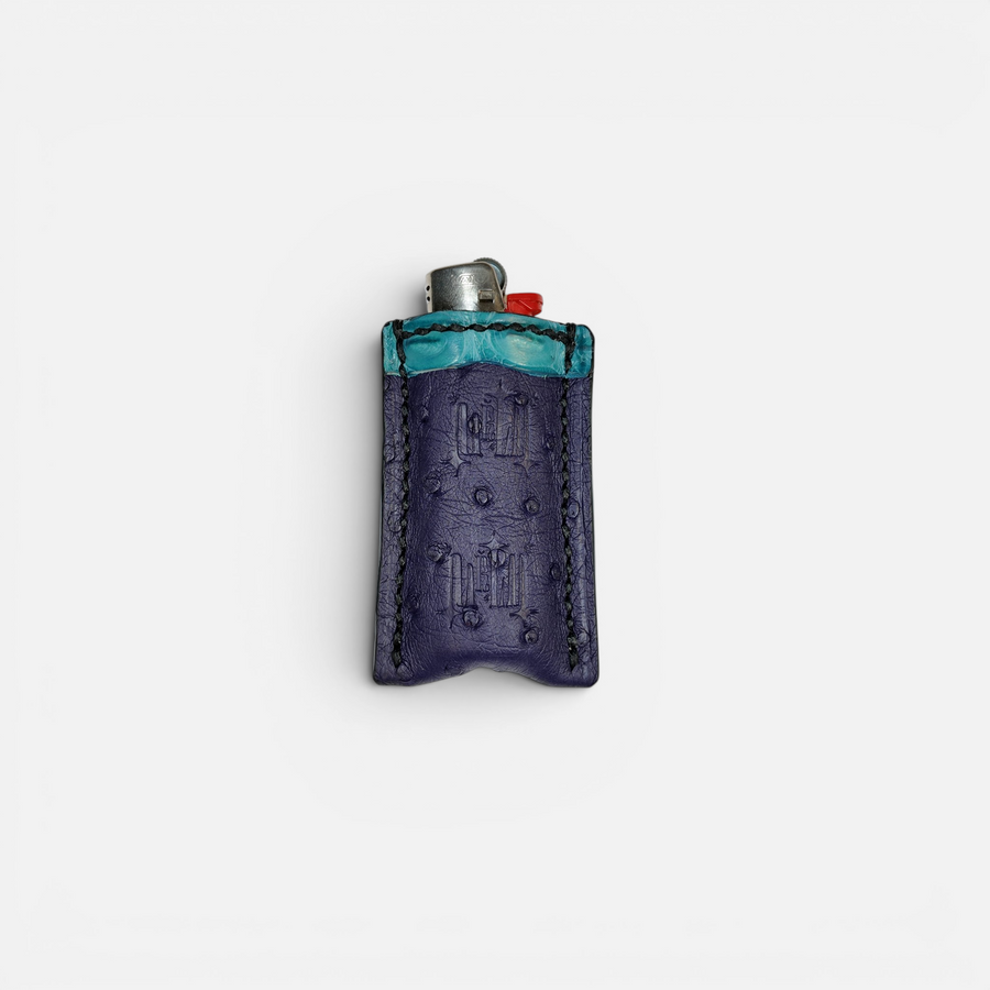 Étui à briquet bicolore en cuir d'autruche fait main, MRLM