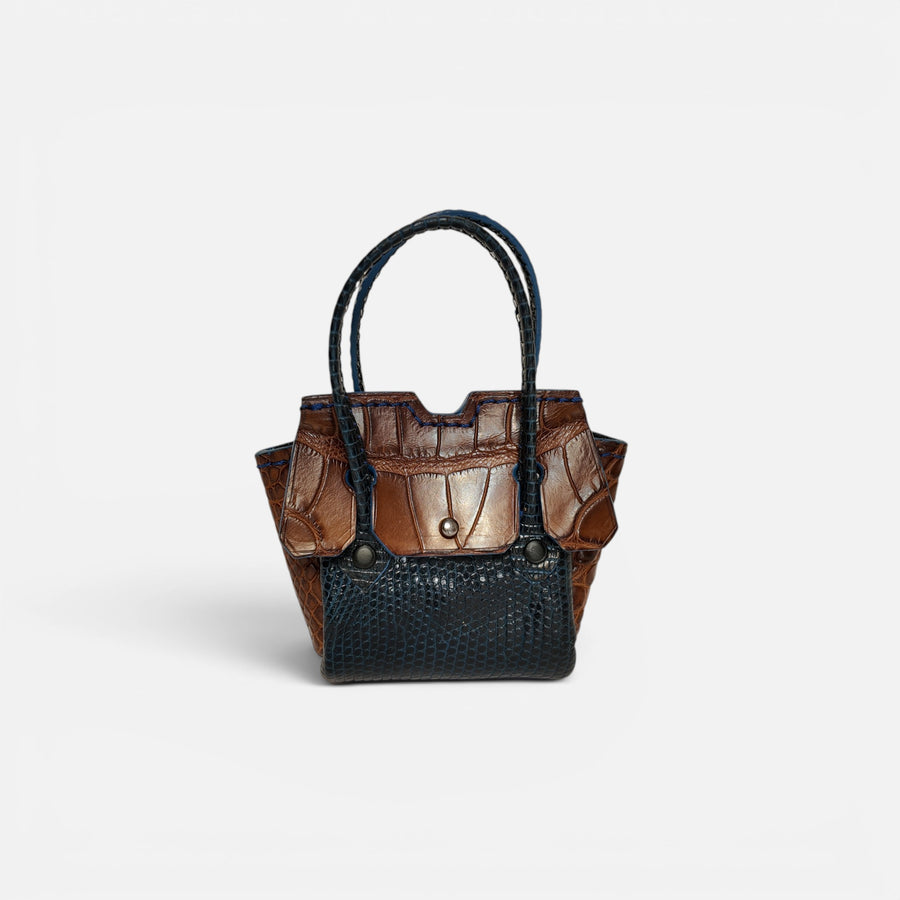 Mini sac MRLM — Croco Cognac & lézard Bleu Marine