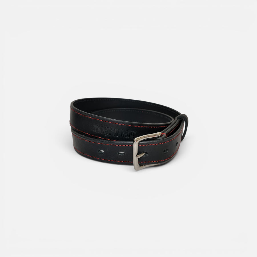 Ceinture MRLM — noir mat surpiqûre rouge