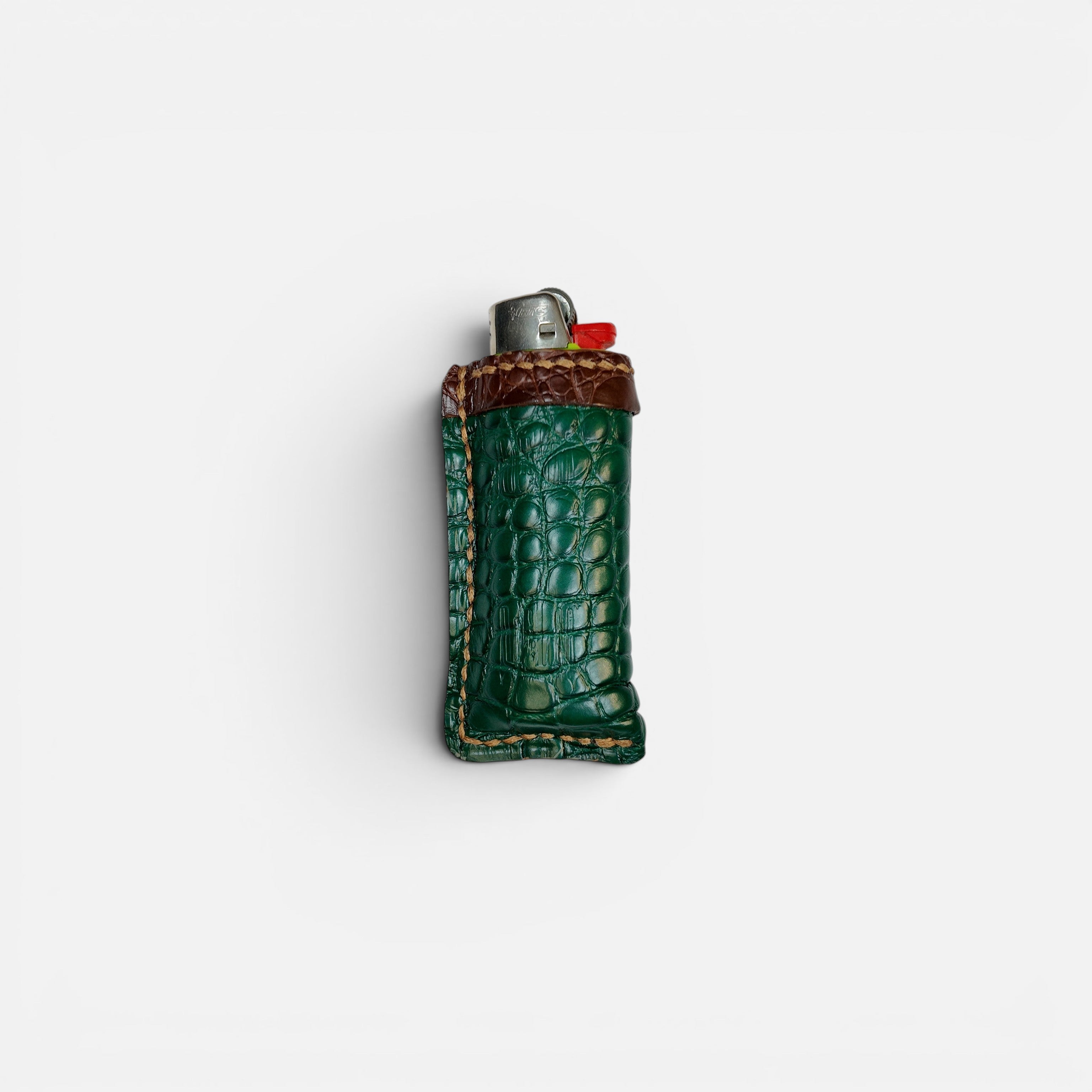 Étui à briquet en cuir d'alligator vert fait main, MRLM
