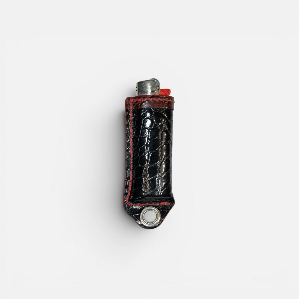 Étui à briquet en cuir d'alligator noir fait main, MRLM