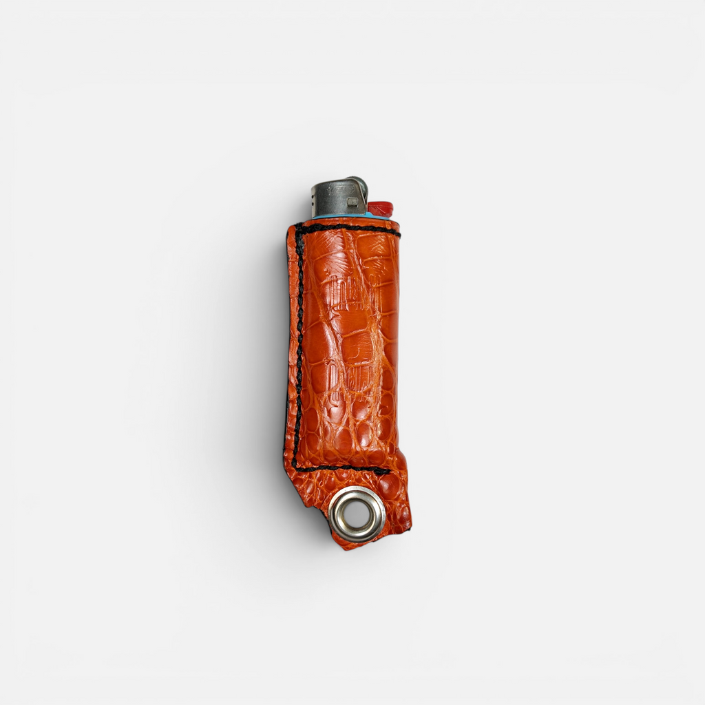 Étui à briquet en cuir d'alligator orange fait main, MRLM