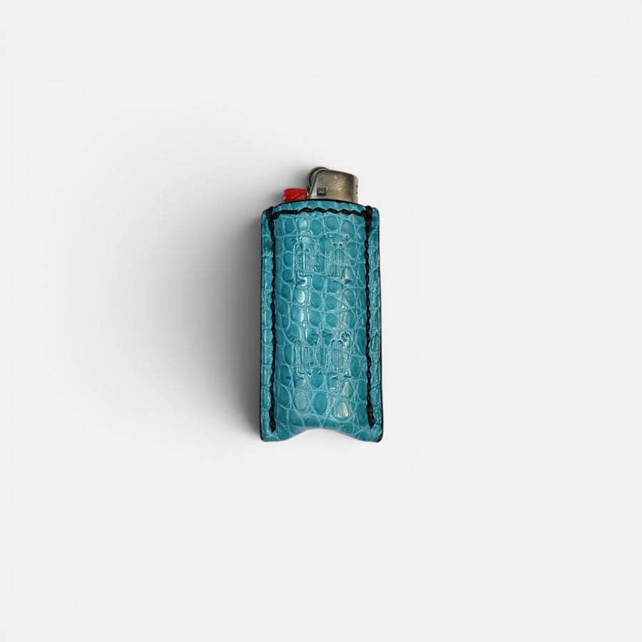 Étui à briquet en cuir d'alligator bleu fait main, MRLM