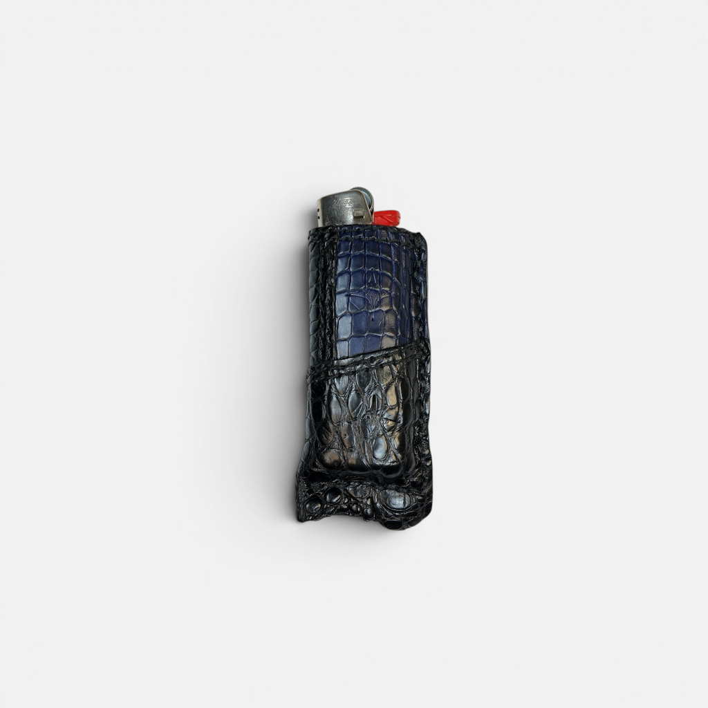 Étui à briquet bicolore en cuir d'alligator doublé veau, MRLM