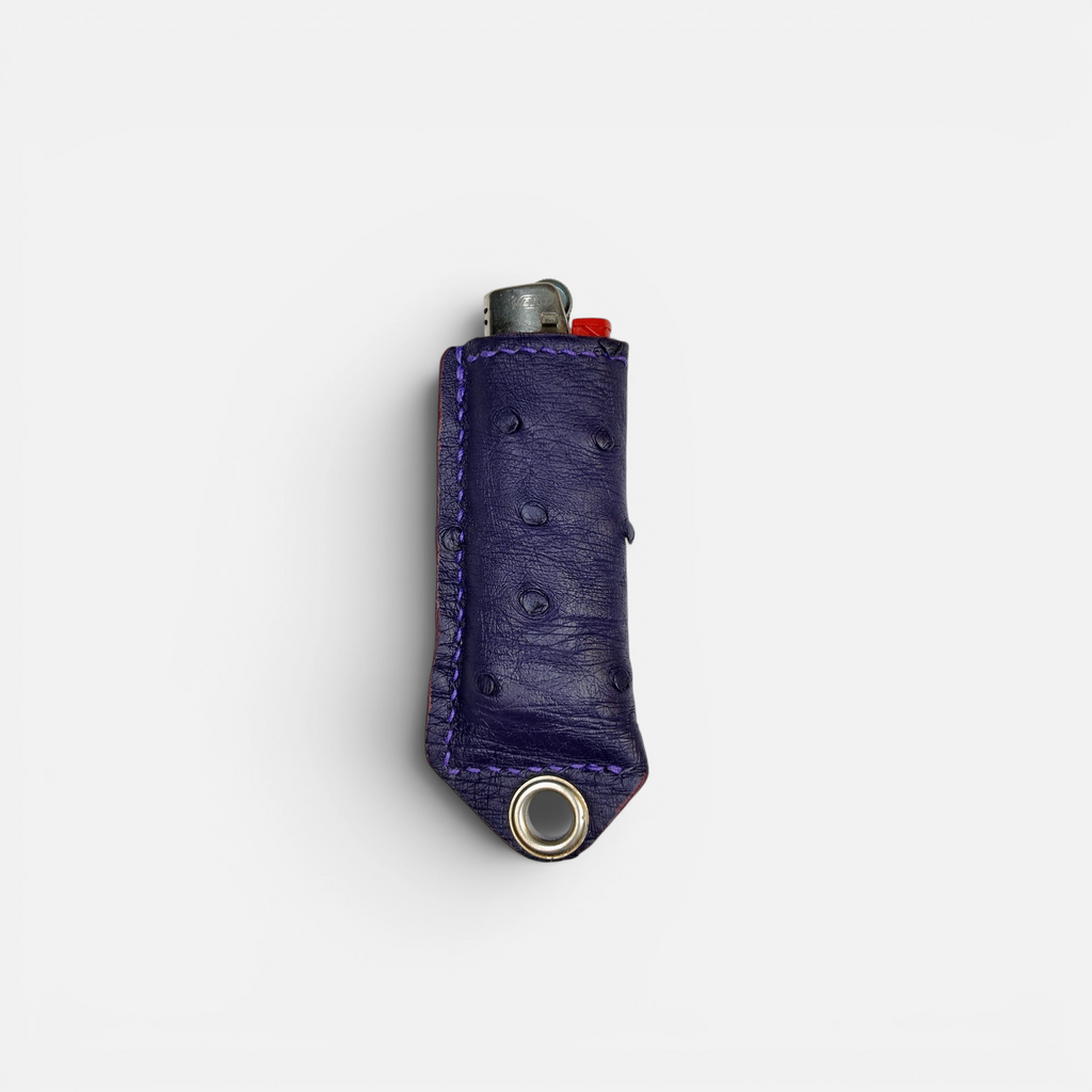 Étui à briquet en cuir d'autruche violet fait main, MRLM