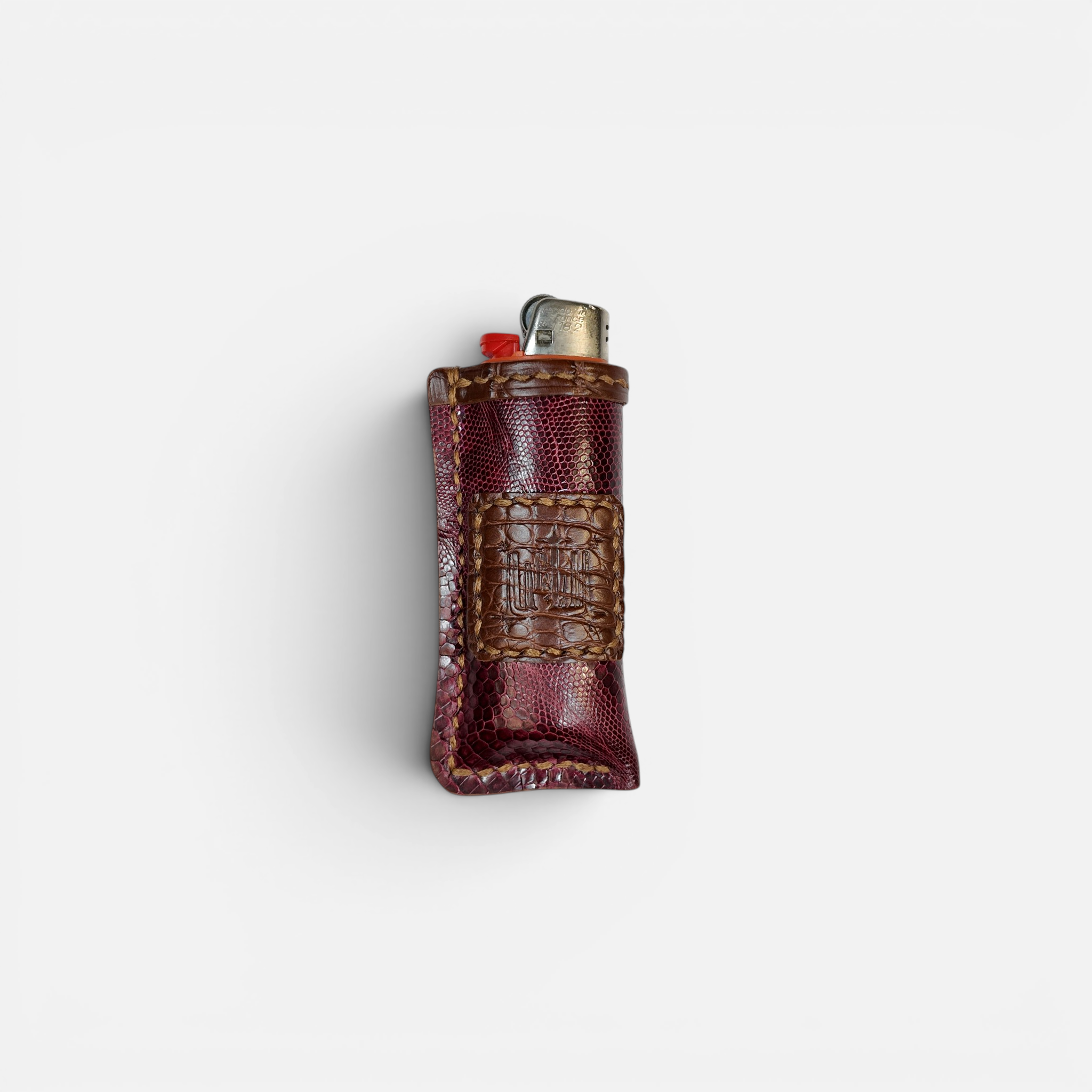Étui à briquet en cuir de lézard marron fait main, MRLM