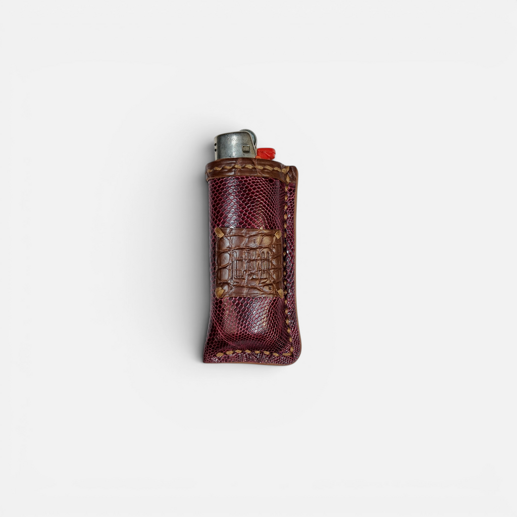 Étui à briquet en cuir de lézard marron, vue alternative