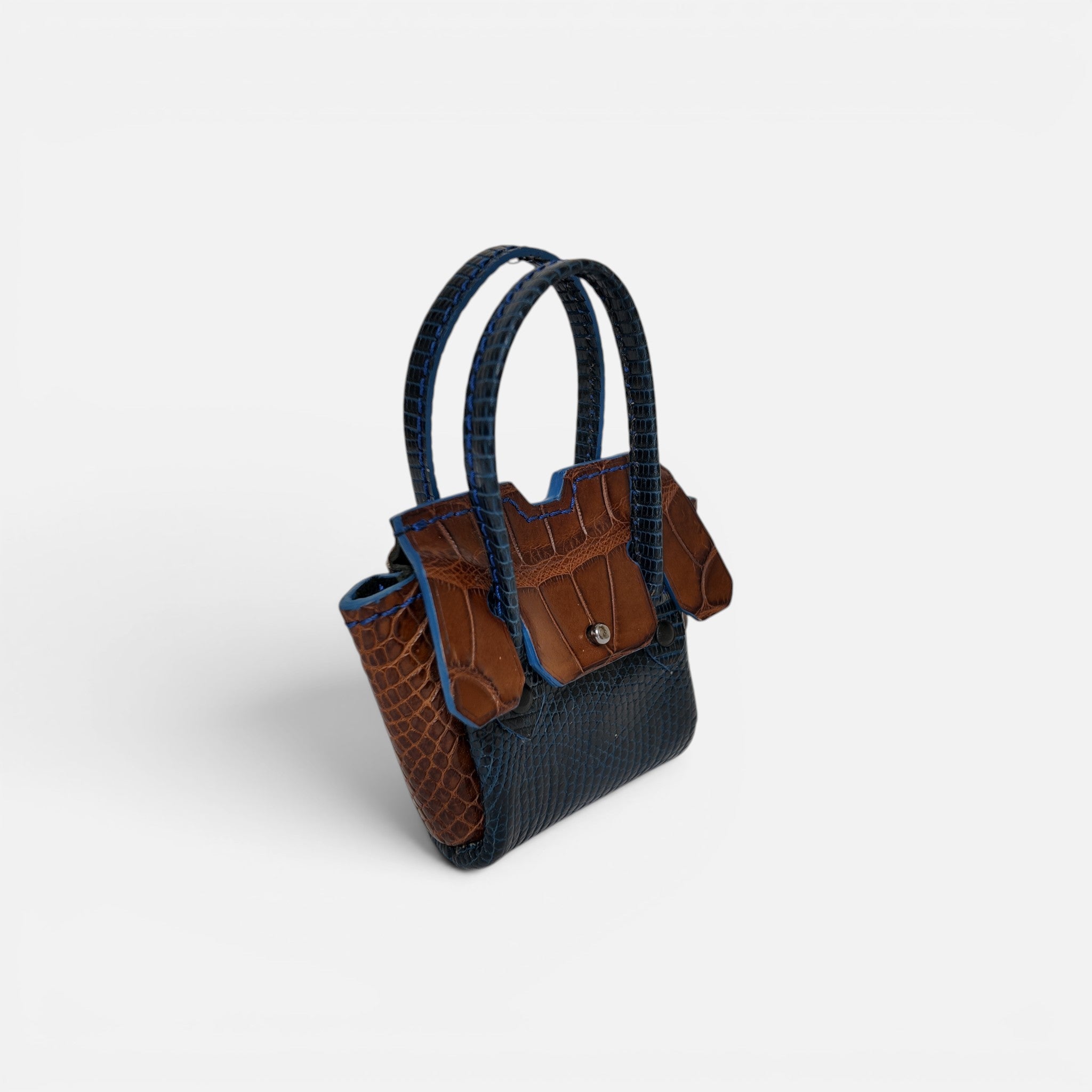 Charmbag MRLM — Cognac Croco & Navy Lizard