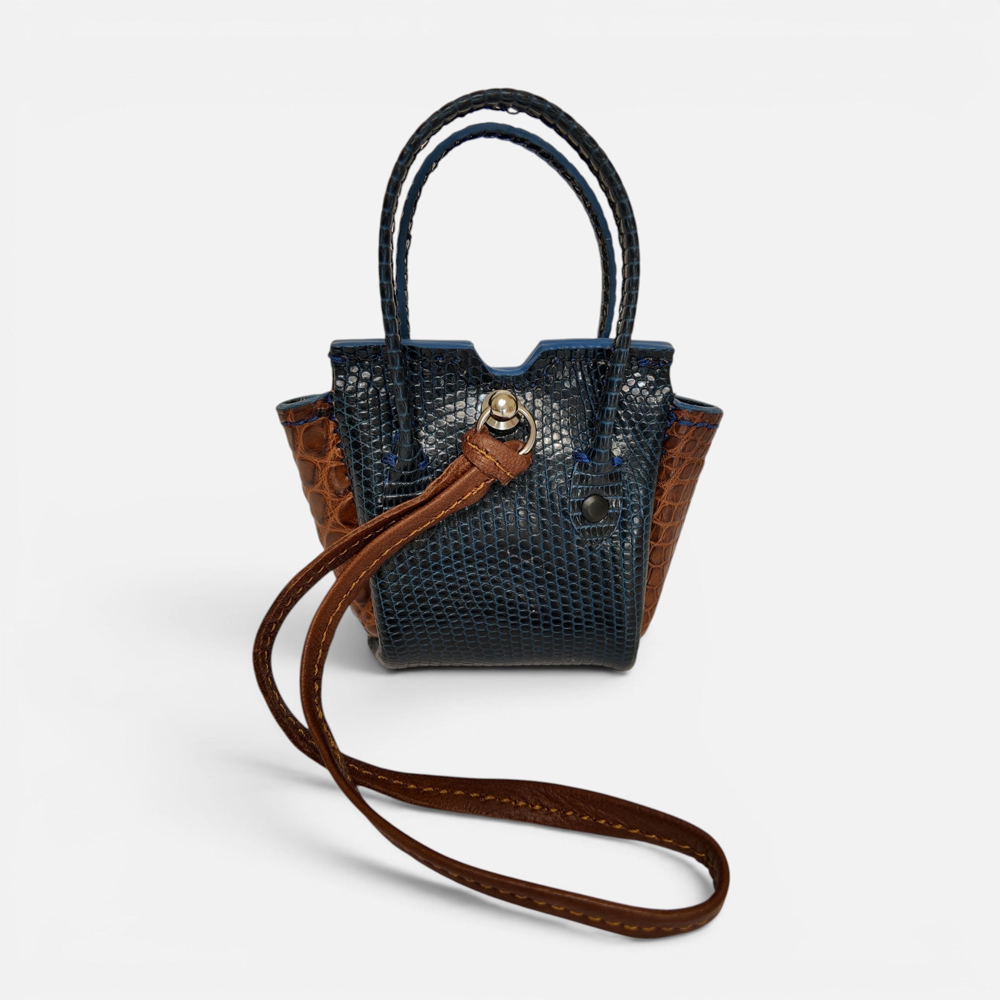 Charmbag MRLM — Cognac Croco & Navy Lizard