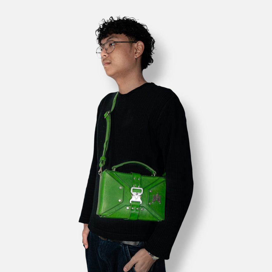Sac DILI Vert en cuir pleine fleur, vue de détail